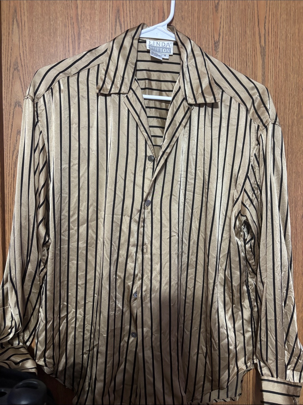 Gold Striped Button-Up Women's Top